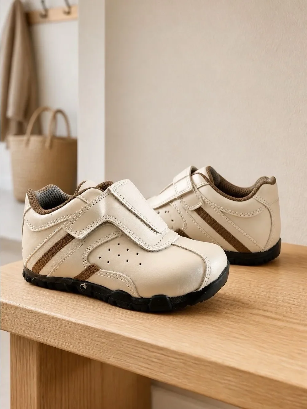 BEIGE WITH BROWN STRIPE VELCRO CLOSURE LB S-6
